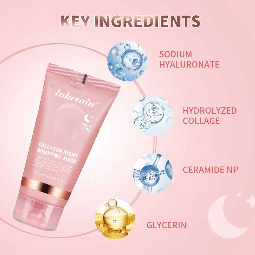 75Ml Collagen Overnight Wrapping Peel off Facial Mask Korean Collagen Night Wrapping Mask Deeply Hydrates Night Care Mask Cream